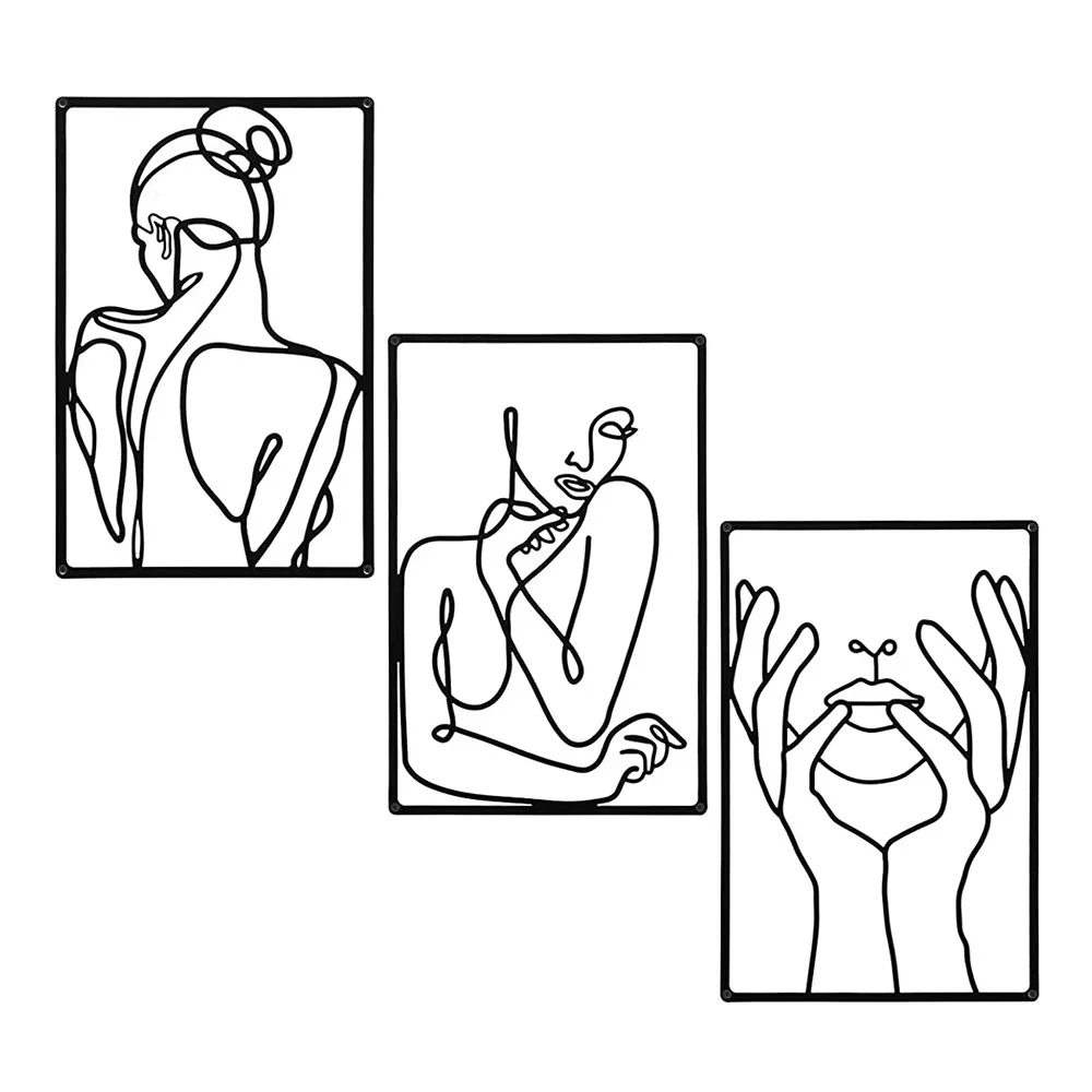 Home Goods Bathroom - 3 Stuks Prachtige Lijntekening Decor, Abstracte