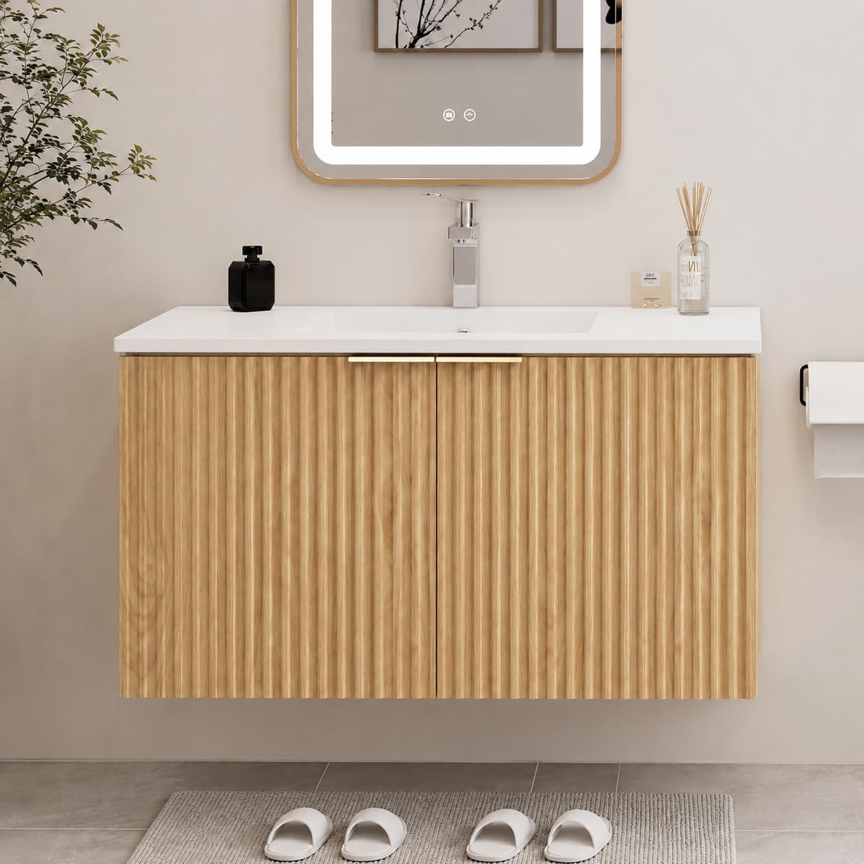 Home For Bathroom - Moderne zwevende badkamermeubel met golvende, gestructureerde
