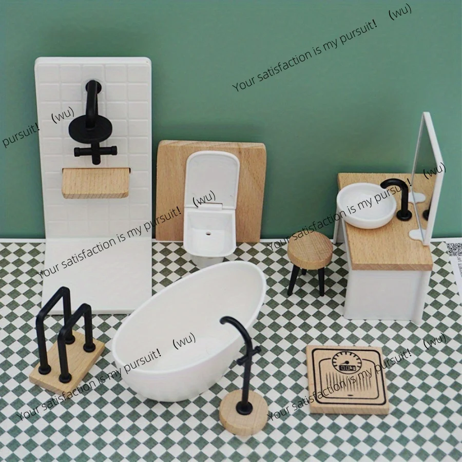 Home Bathroom Scene - Badkamerscènemodel, gesimuleerd miniatuurhuis, houten meubels als
