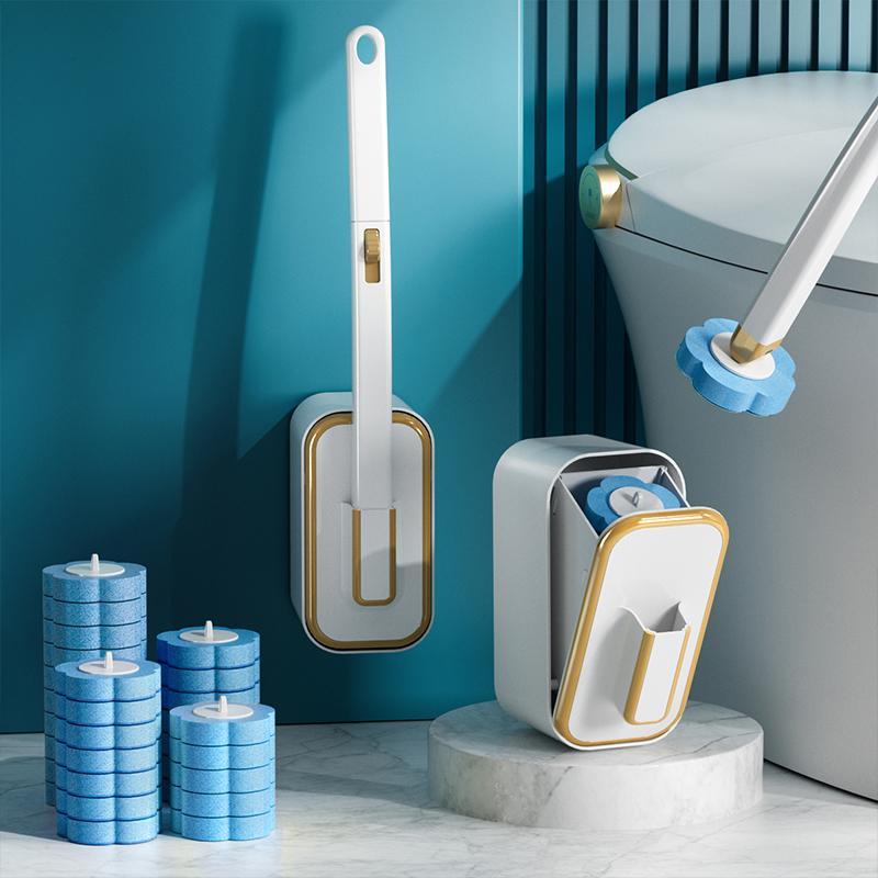 Plunger Toilet - Wandgemonteerde toiletborstelset met houder, 18 wegwerpborstelkoppen,