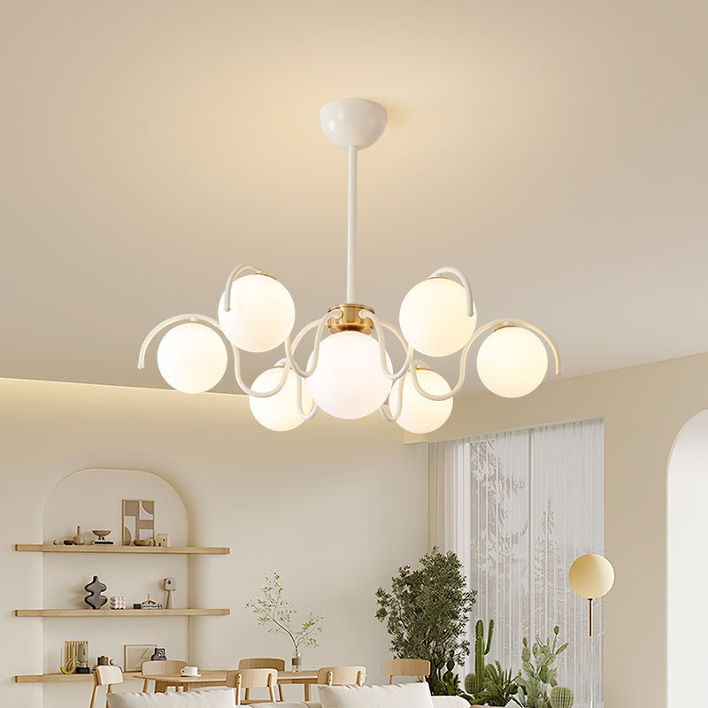 Home Bathroom Lighting Design - Crèmekleurige LED-plafondkroonluchter Lampontwerp Ronde glazen hanglamp