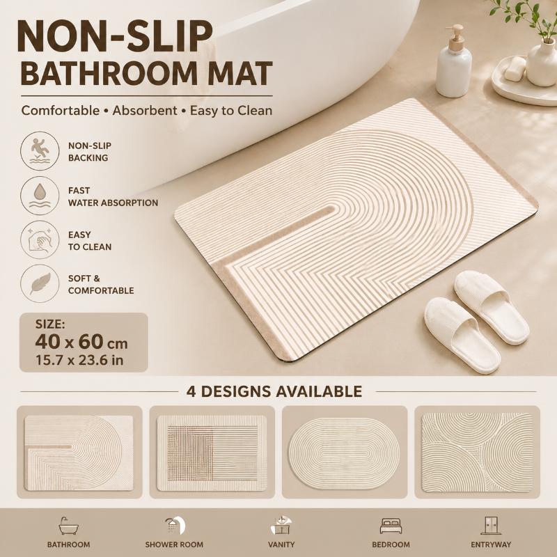 Non Slip Bath Mat - Beige gestreepte diatomiet badmat, snel drogend,