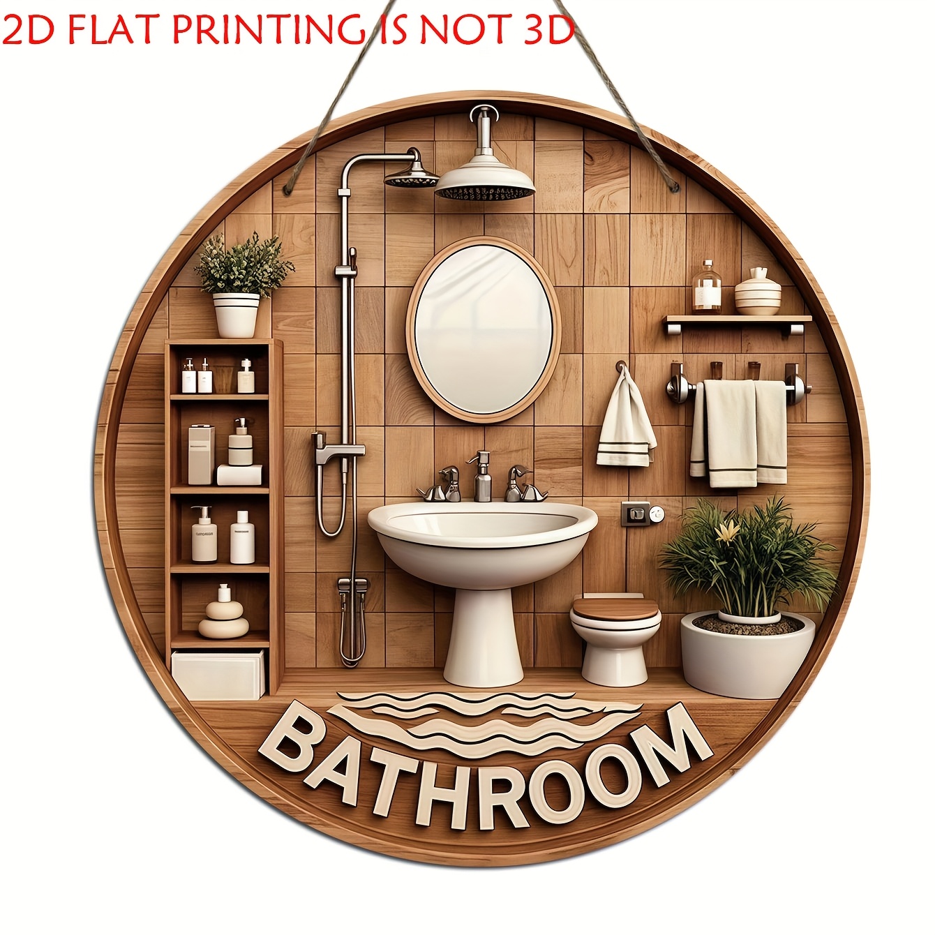 Home One Bathroom - Eén 2D platte ronde houten decoratieve
