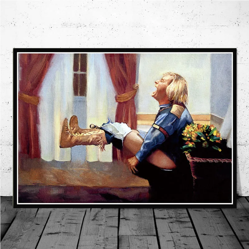 Home Movie Bathroom Scene - Grappig canvas olieverfschilderij dom en domme
