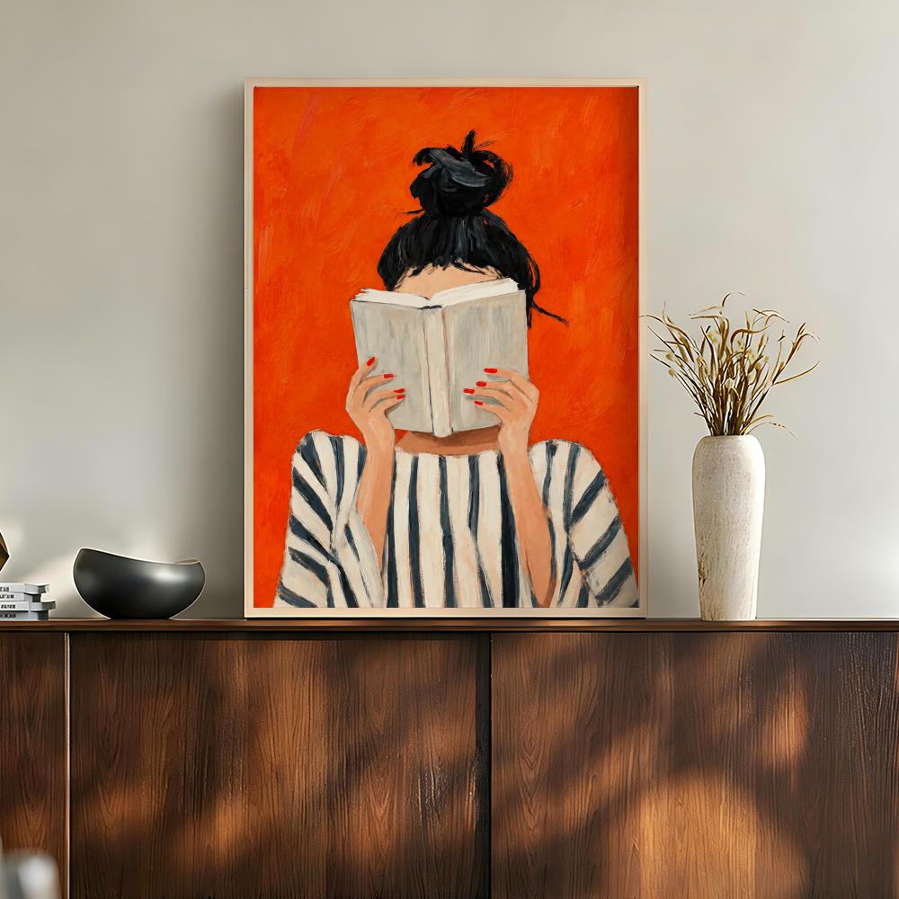 Home Bathroom Scene - Oranje Sfeervolle Vrouwen Lezen Koffie Bloemen