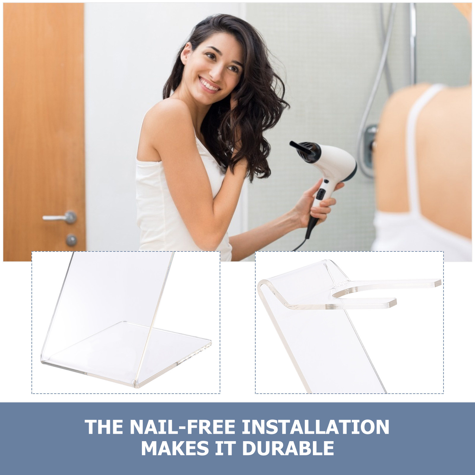 Home One Bathroom - Premium haardroger displayrek, stevige badkamerplank voor