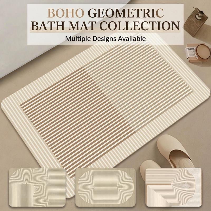 Beige gestreepte diatomiet bad - Non Slip Bath Mat recensie en prijs