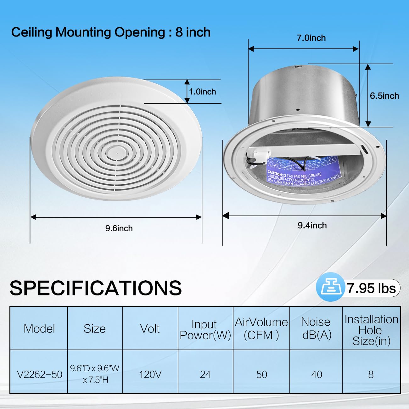 V2262-50 7 inch badkamerventil - Home Bathroom Vent Fans recensie en prijs